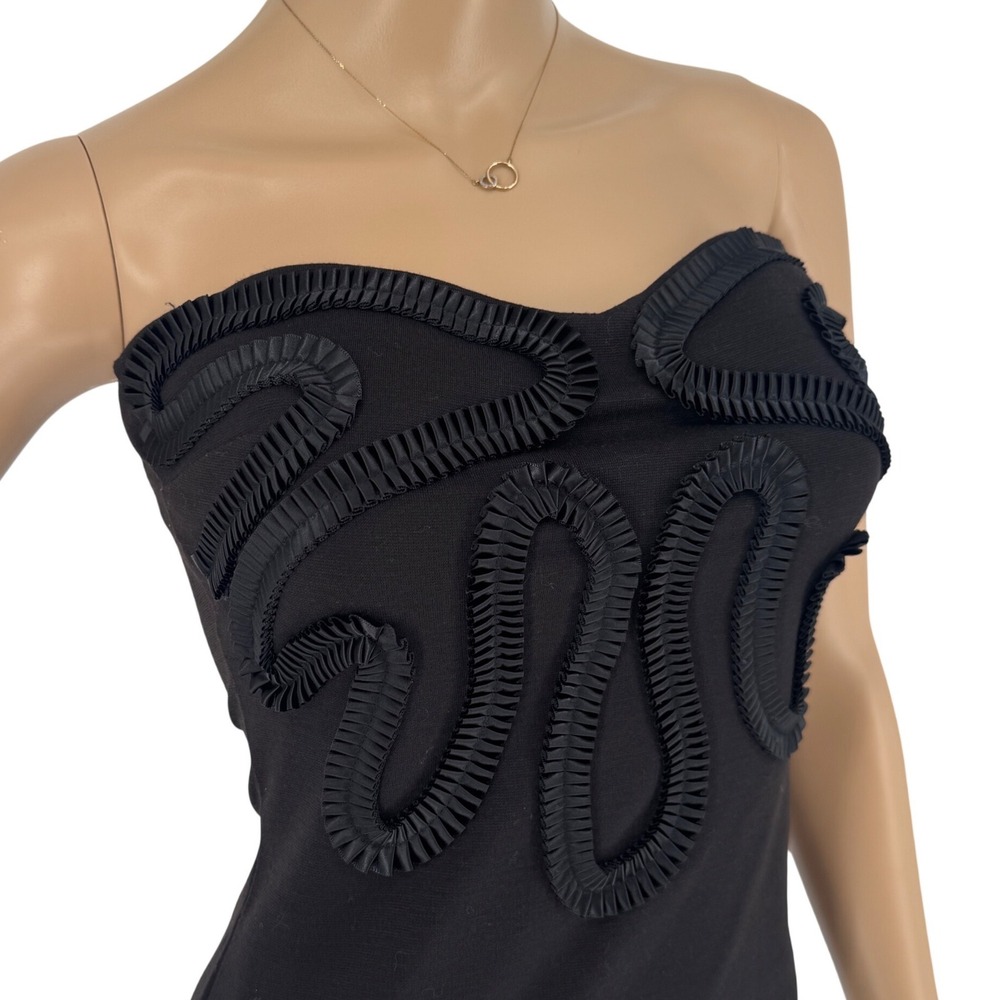 Kardashian Kollection Black Strapless Bodycon‎ Dress Ribbon Applique Small